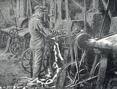Industrie du cuir : tonte mécanique des fourrures, Gravure de "Excursion à travers les métiers" par Pierre Calmette - Pierre Calmettes
