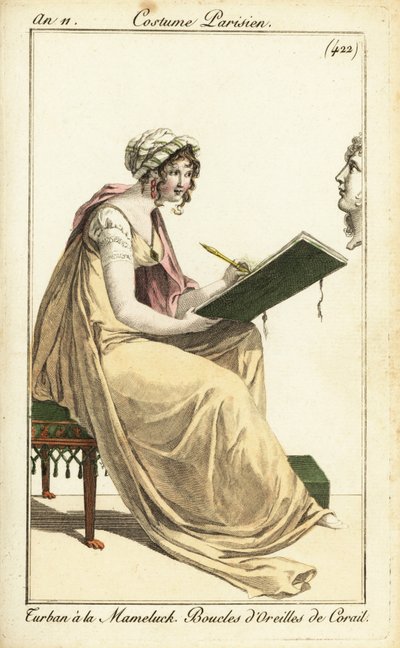 Femme dessinant un buste classique dans un carnet de croquis, Paris - Pierre Charles Baquoy