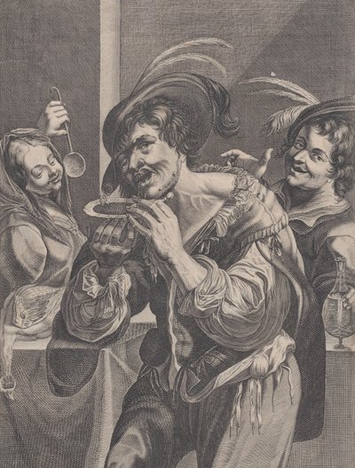 Homme buvant de la soupe tandis que deux personnes le regardent - Pierre Daret