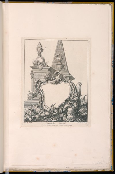Cartouche avec trophées, une statue et une pyramide - Pierre Edme Babel
