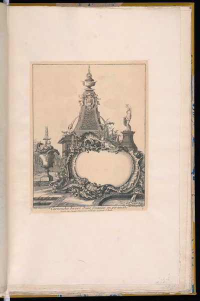 Cartouche avec une Fontaine et un Obélisque en Arrière-plan - Pierre Edme Babel