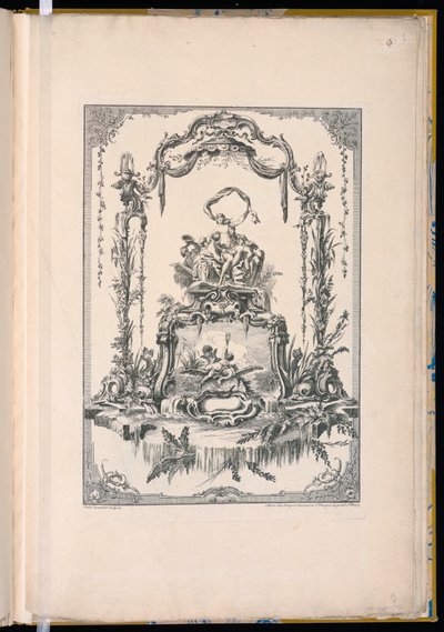 Panneau ornemental avec un double cartouche montrant Vénus ou Thétis avec ses nymphes et une fontaine - Pierre Edme Babel