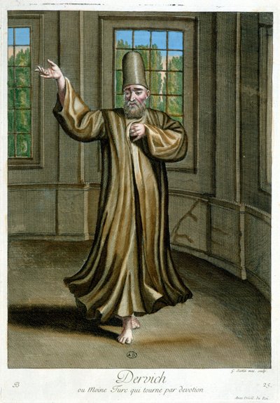 Derviche, ou moine turc qui danse par dévotion, Collection de 100 estampes représentant différentes nations du Levant en 1707 et 1708 par ordre de M. de Frriol, ambassadeur du roi à la Porte et mis à jour en 1712-13 par les soins de M. Le Hay, Basan graveu - Pierre François Basan