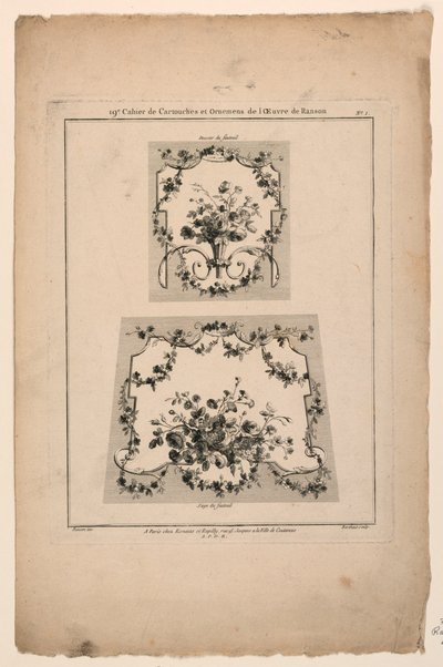 Dessins pour sièges de tapisserie, planche 1 de "Cahier de Cartouches et Ornemens de l