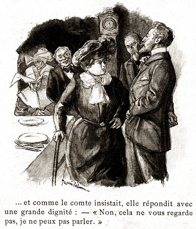 "Boule de Suif": Elisabeth Rousset refuse de repondre au comte, debut 20eme siecle (illustration) - Pierre Georges Jeanniot
