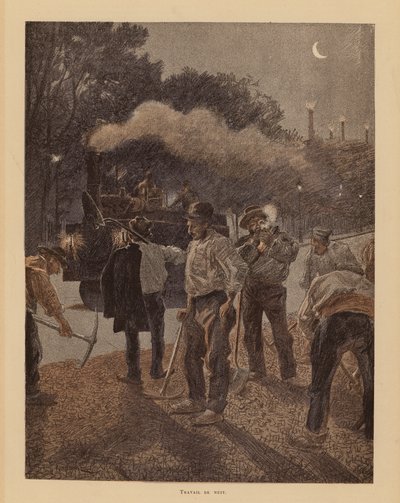 Travaux routiers à Paris la nuit - Pierre Georges Jeanniot