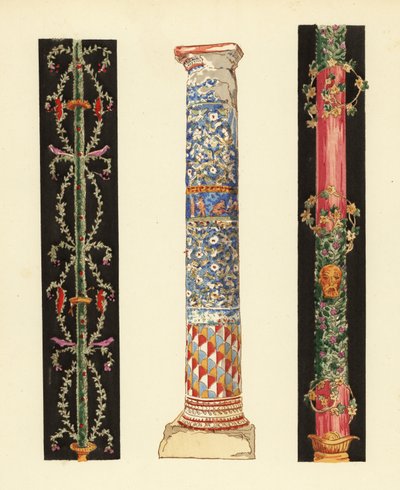 Candélabres décoratifs dans le quatrième style pompéien (1,3) et colonne de mosaïque d