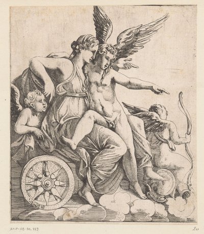 Vénus et Amour dans un char triomphal, entourés de putti - Pierre II Biard
