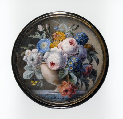 Boîte en écaille avec une miniature de fleurs dans un vase en pierre sur une dalle de marbre, 1827 - Pierre Joseph Redouté