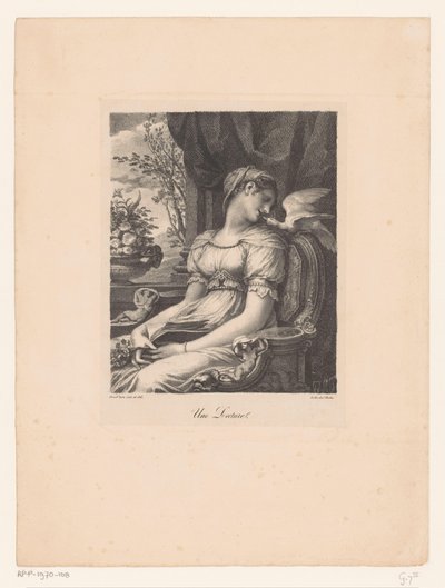 Femme assise avec un livre et un oiseau blanc - Pierre Prud