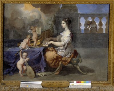 Sainte Cécile jouant du clavecin pour convertir son mari au catholicisme. Sainte Cécile est la patronne des musiciens - Pierre Puget