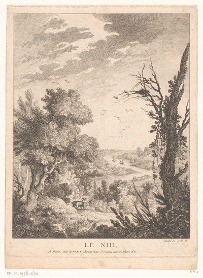 Paysage avec cerfs, lapins et oiseaux avec une rivière en arrière-plan - Pierre Quentin Chedel