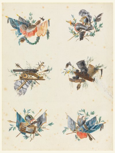 Six trophées composés d
