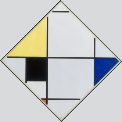 Composition en losange avec jaune, noir, bleu, rouge et gris - Piet Mondrian