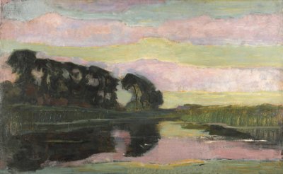 Paysage fluvial avec ciel rose et vert-jaune, vers 1907-1908 - Piet Mondrian