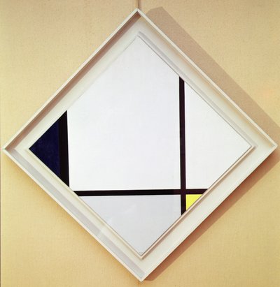 Tableau No I : Losange avec trois lignes et bleu, gris et jaune - Piet Mondrian