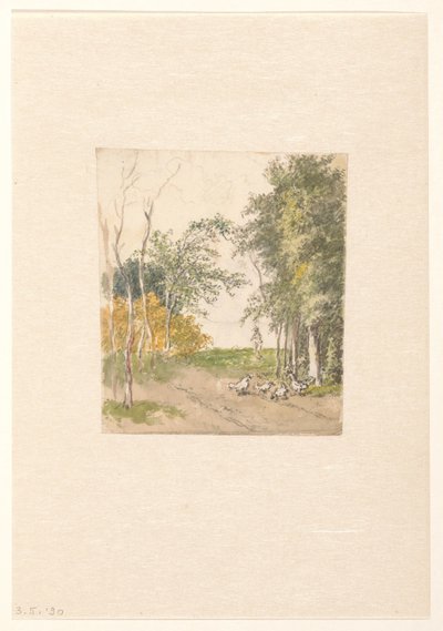 Paysage avec poules le long de la route - Pieter Bartholomeusz. Barbiers