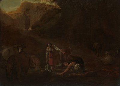 Un berger et des lavandières à une source - Pieter Bodding van Laer