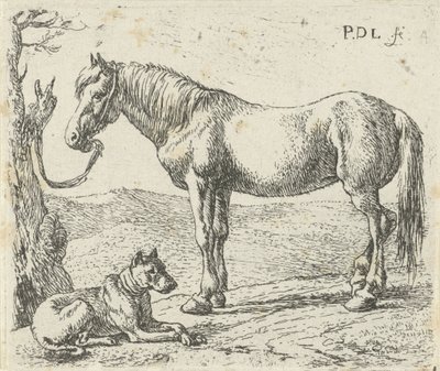 Cheval et chien dans un pré - Pieter Bodding van Laer