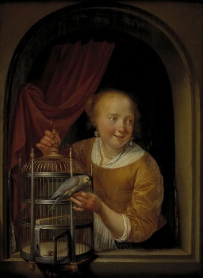 Fille avec un Perroquet - Pieter Cornelisz. van Slingelandt