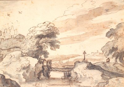 Paysage avec un vieux pont sur un ruisseau - Pieter Dircksz van Santvoort