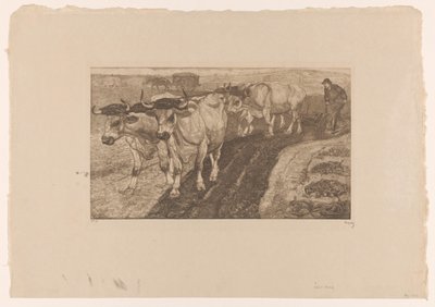 Quatre bœufs labourant - Pieter Dupont (signed by artist)
