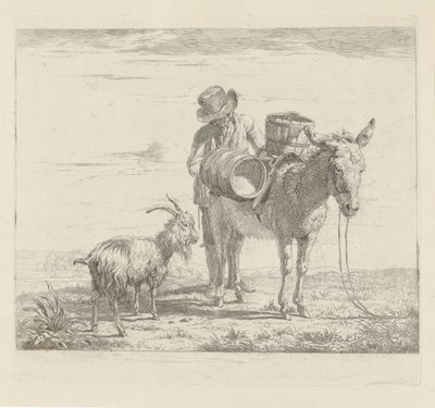 Homme avec un âne de bât et une chèvre - Pieter Gerardus van Os