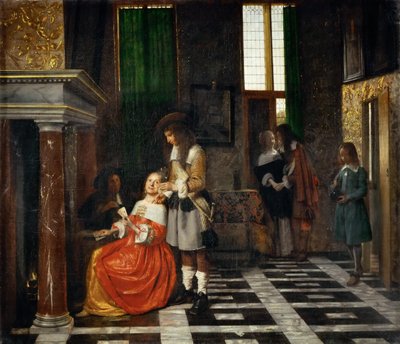 Joueurs de cartes dans un intérieur opulent - Pieter Hooch de