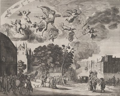 Charles II entrant à La Haye en calèche avec le Mauritshuis à droite - Pieter Philippe