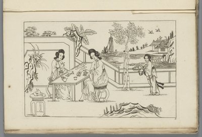 Paysage avec deux femmes chinoises jouant aux cartes - Pieter Schenk (II)