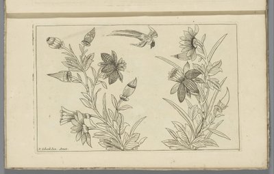 Deux buissons de fleurs et une hirondelle (Fleurs et oiseaux chinois) - Pieter Schenk (II)