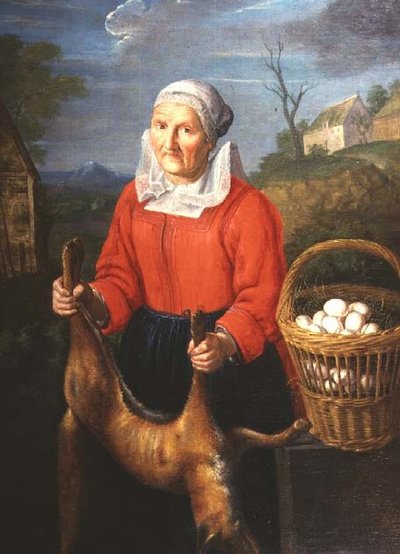 Une vieille femme avec un renard mort - Pieter Snyers