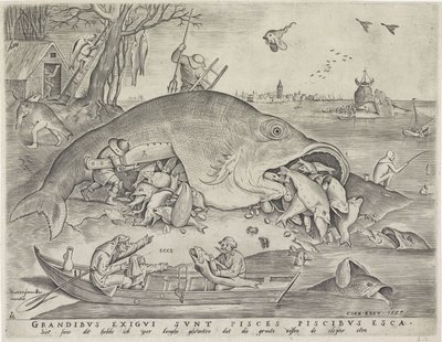 Les gros poissons mangent les petits poissons, gravé par Pieter van der Heyden (1557) - Pieter The Elder after Brueghel