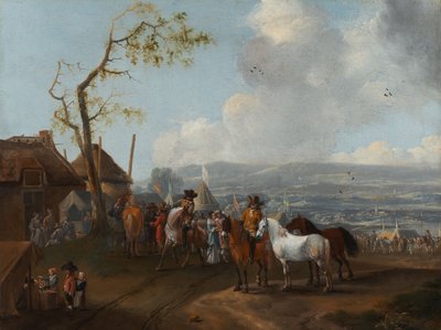 Scène de camp (huile sur toile) - Pieter Wouwermans or Wouwerman