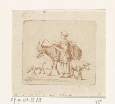 Bergère avec un mulet, un mouton et un chien - Pieter de Goeje