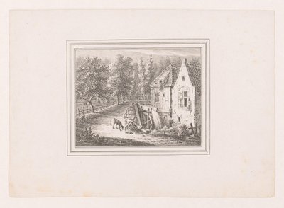 Paysage avec un moulin à eau et une chèvre attachée à une corde en train de paître - Pieter de Goeje