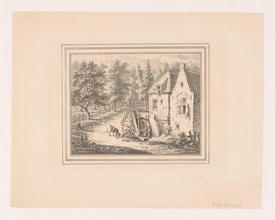 Paysage avec un moulin à eau et une chèvre attachée à une corde en train de paître - Pieter de Goeje