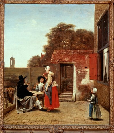 Une cour hollandaise (peinture sur toile) - Pieter de Hooch
