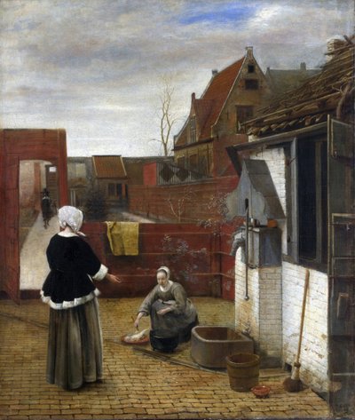 Une femme et sa servante dans une cour - Pieter de Hooch