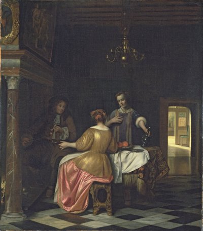 Intérieur avec un gentleman et deux dames conversant, c.1668-70 - Pieter de Hooch