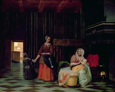 Femme avec nourrisson, servante avec enfant - Pieter de Hooch