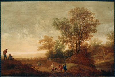 Paysage fluvial avec chasseurs - Pieter van Asch