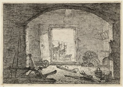 Ânes devant la porte d