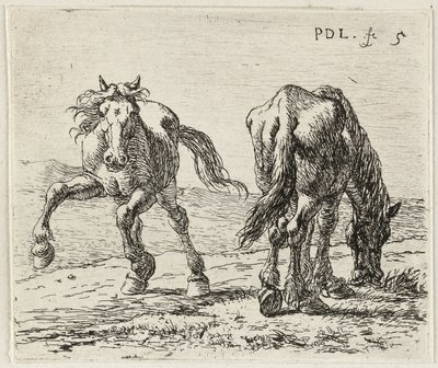 Allemand : Zwei Pferde auf einer Weide
Français : Les deux chevaux au pâturage
Deux chevaux au pâturage - Pieter van Laer