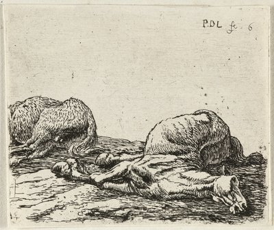 Allemand : Zwei tote Pferde
Français : Les deux chevaux morts
Deux chevaux morts - Pieter van Laer