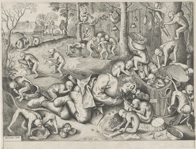 Marchand ambulant volé par des singes - Pieter van der Heyden