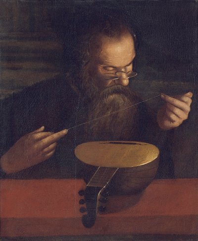 Un vieil homme accordant un luth - Pietro (circle of) Paolini