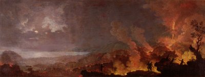 Éruption du Vésuve la nuit avec des spectateurs au premier plan - Pietro Antoniani
