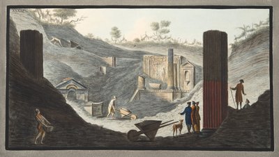 Premières fouilles à Herculanum, où Sir William était actif avec le soutien des monarques, de 
