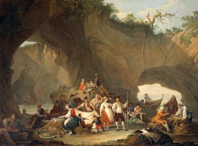 Gens ordinaires déjeunant devant la grotte, par Pietro Fabris - Pietro Fabris